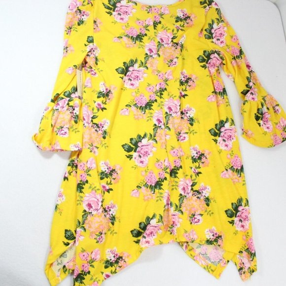 Bobbie Brooks Womens Yellow Flower Printed Bell Sleeve Pullover Tunic Top Size M - Picture 7 of 7